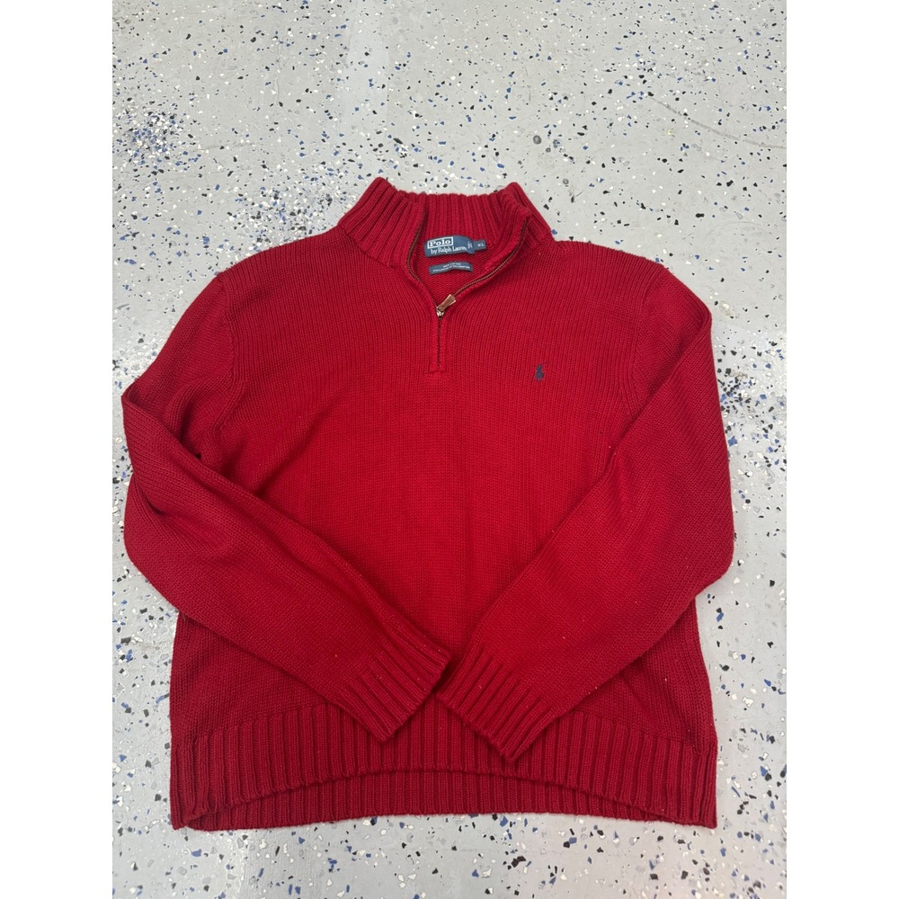Polo Ralph Lauren Quarter‎ Zip Sweater Red Cotton Pullover XL